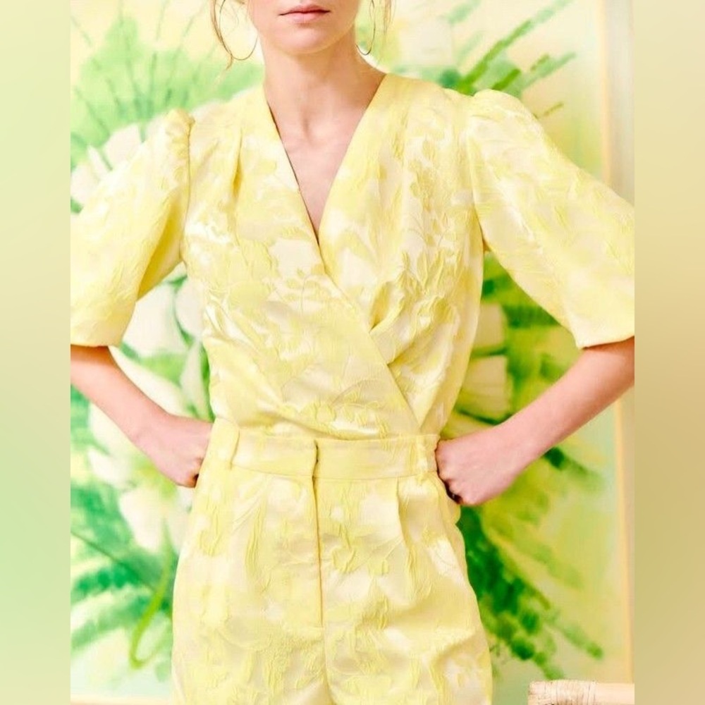 Amanda Uprichard New York dolly bodysuit yellow floral Portofino Brocade Balloon